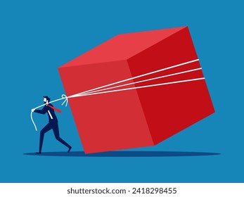 Focus and try. Businessman dragging big box