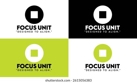 Focus Unit Logo,Circle And Square,Black And White,Neon Green And White
