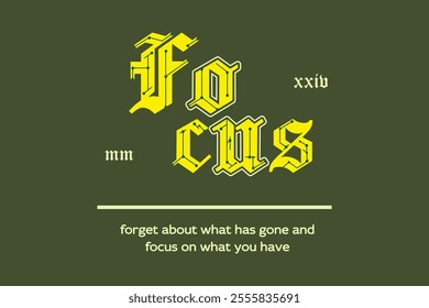 Focus Urban Streetwear Typography Gothic Futuristic Font Design.  And Trendy Typography Poster Design On Black Background