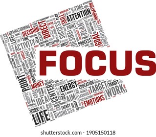 Focus vector illustration word cloud isolated on a white background.