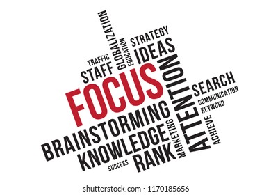 Focus word cloud collage, business concept background. 
