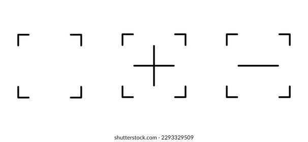 Enfocar y acercar y alejar conjunto de iconos. Vector.