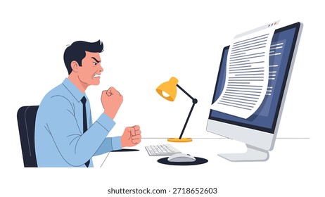 Retrato enfocado del hombre de negocios en el escritorio usando la computadora