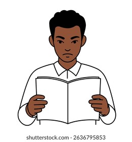 Focused Diverse Man Reviewing Report Intense Concentration White Background Study