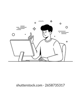 Focused employee interacting with client through computer during online meeting in work environment