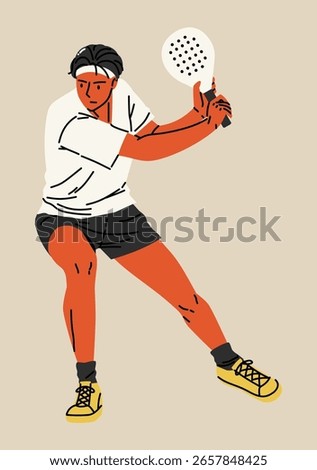 Focused female character returning padel shot, great for tactical strategy guides or competition visuals.