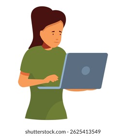 Feminina freelancer focada usando computador portátil para trabalho online, estudo ou comunicação