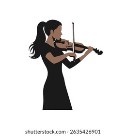 Focada Violinista Feminina Executando Música Violino Isolado no Fundo Branco Puro