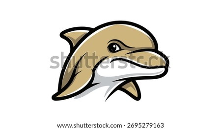 A focused illustration of a dolphin head, designed as a mascot, featuring a determined expression and a streamlined, modern aesthetic.