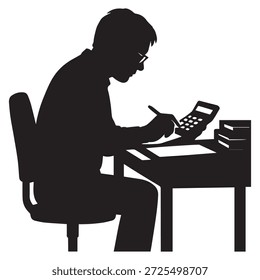 Un individuo enfocado trabajando diligentemente en cálculos en un escritorio con una calculadora y documentos
