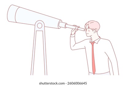 A Focused Individual Utilizing a Telescope for Exploration and Discovery of New Worlds