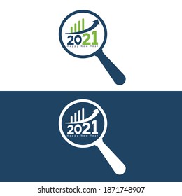 Focused on business concept. Magnifier glass with numbers 2021. 2021 Happy New year with Business concept in new year.
