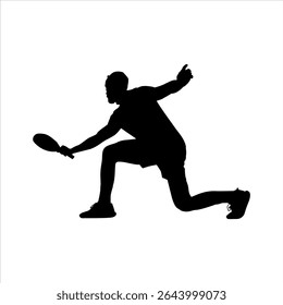 Focused Pickleball Player in Action Silhouette, Male Athlete Preparing Swing Pickleball Silhouette
