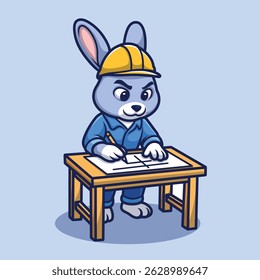 Enfocado arquitecto de conejo lindo personaje de dibujos animados
