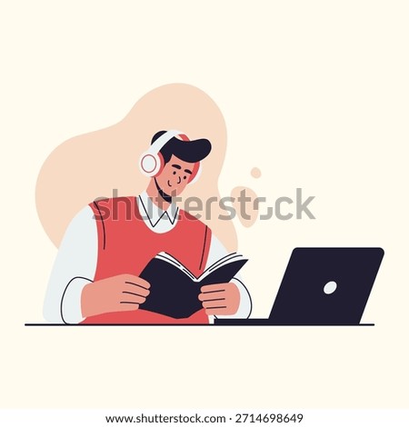 focused student studying with determination illustration