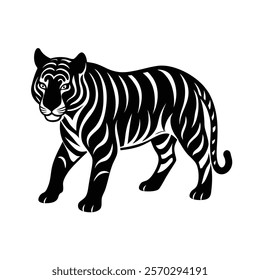 Focused tiger stalking silhouette icon design