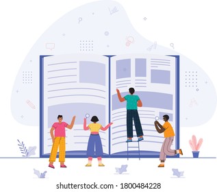Konzentrierte kleine Leute lesen Bücher