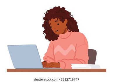 Focused Woman Character Typing On Laptop, Engrossed In Work. Her Fingers Dance Across The Keyboard With Precision, As She Effortlessly Navigates The Digital World. Cartoon People Vector Illustration