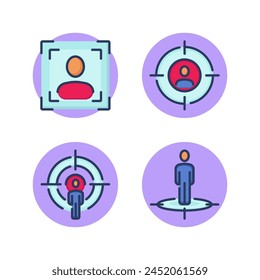 Focusing on human resources line icon set. Face detection, person in focus, targeting person, headhunting. HR concept. Vector illustration for web design and app