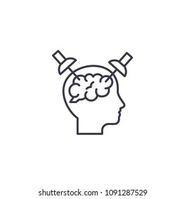 Focusing on issues linear icon concept. Focusing on issues line vector sign, symbol, illustration.