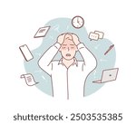 Focusing on problems. Work pressure. Too many thoughts in mind. Stress and anxiety. Hand drawn style vector design illustrations.