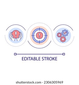 Konzentrieren Sie sich auf das Risk Loop Concept Icon. Probleme bei der Prävention. Gefahreneindämmung. Krisenmanagement abstrakte Idee dünne Linie Illustration. Einzeln Umrisszeichnung. Bearbeitbarer Strich. Arithmetik verwendet