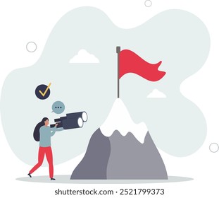 Fokussierung auf Ziel- und Geschäftsherausforderung Ziel.Erfolgreiche Spitze und Top-Suche.flaches Design mit Menschen.
