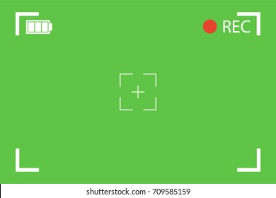 Focusing screen of the camera. Viewfinder camera recording.Green screen. Vector stock illustration