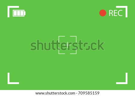 Focusing screen of the camera. Viewfinder camera recording.Green screen. Vector stock illustration