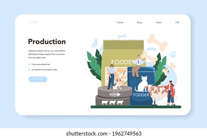 Fodder industry web banner or landing page. Food for pet production