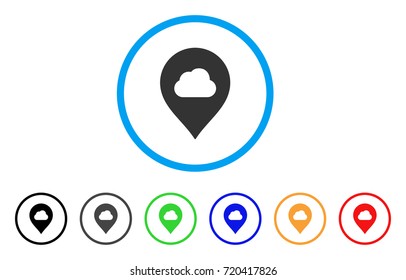 Fog Cloud Marker rounded icon. Style is a flat fog cloud marker grey symbol inside light blue circle with black, gray, green, blue, red, orange versions.