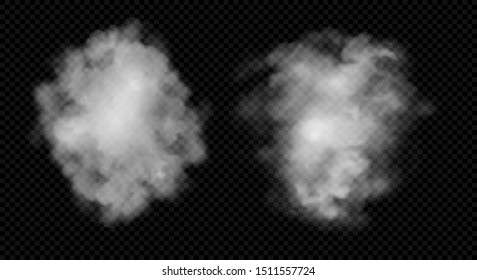 Fog cloud on transparent background. Heaven god white magic dust or smoke explosion effect on black, vector illustration