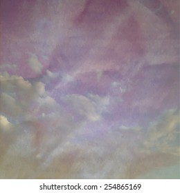 Fog and clouds on a vintage textured paper vector background, with grunge stains. Color gradient