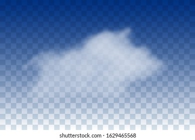 Fog, clouds or smoke isolated on transparent background. Realistic vector effect. Blue sky and white transparent cloud.