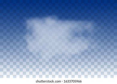 Fog, clouds or smoke isolated on transparent background. Realistic vector effect. Blue sky and white transparent cloud.
