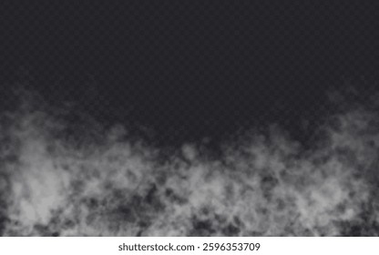 Fog effect on transparent dark background. Smoke gray cloud above the floor surface.