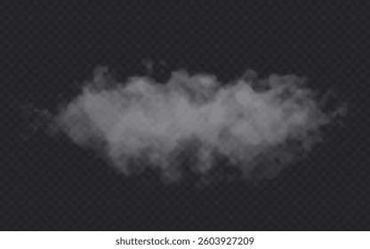 Fog effect on transparent dark background. Smoke gray cloud