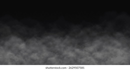 Efecto de niebla sobre fondo oscuro transparente. Nube gris Smoke