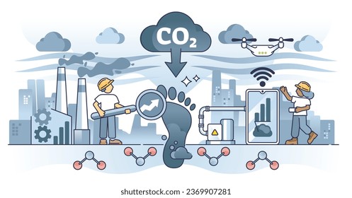 Fog emission from CO2 or carbon dioxide urban pollution outline concept. Air with toxic fumes and gas from industrial factory chimneys vector illustration. City exhaust level monitoring and control.