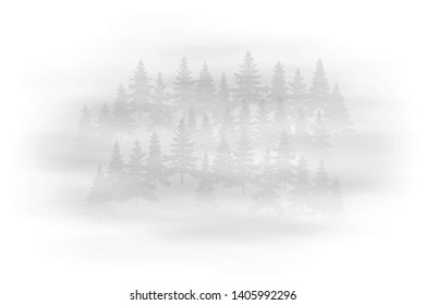 Fog in the forest, black and white landscape, vector illustration, EPS10