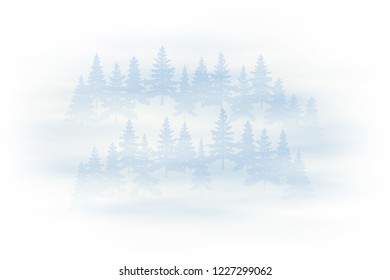 Fog in the forest, landscape on white background, vector illustration, EPS10