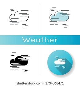 Icono de niebla. Estilos de color negras y RGB lineales. Tiempo de niebla, pronóstico meteorológico. Humedad atmosférica. Fenómeno natural de baja visibilidad. Nube en ilustraciones vectoriales aisladas por niebla