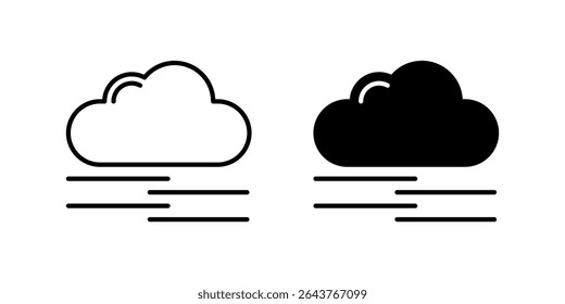 Fog Icon Set. A black icon of fog, representing low visibility weather.