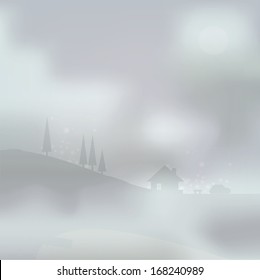 Fog landscape background illustration.