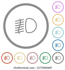 Fog lights flat color icons in round outlines on white background