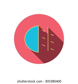 Fog lights icon. Car beam sign. Red flat circle button. Linear icon with shadow. Vector