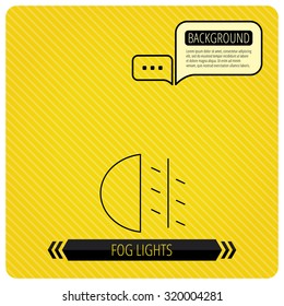 Fog lights icon. Car beam sign. Chat speech bubbles. Orange line background. Vector