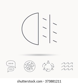Fog lights icon. Car beam sign. Global connect network, ocean wave and chat dialog icons. Teamwork symbol.