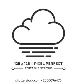 Icono lineal de niebla. Nube con líneas Horizontales que simbolizan la neblina. Predicción de Clima. Baja visibilidad, humedad atmosférica. Ilustración de línea delgada. Símbolo de contorno. Dibujo de contorno de Vector. Trazo editable