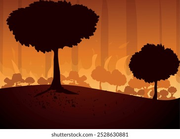 fog in nature, concept of fire and burning trees. vector illustration.